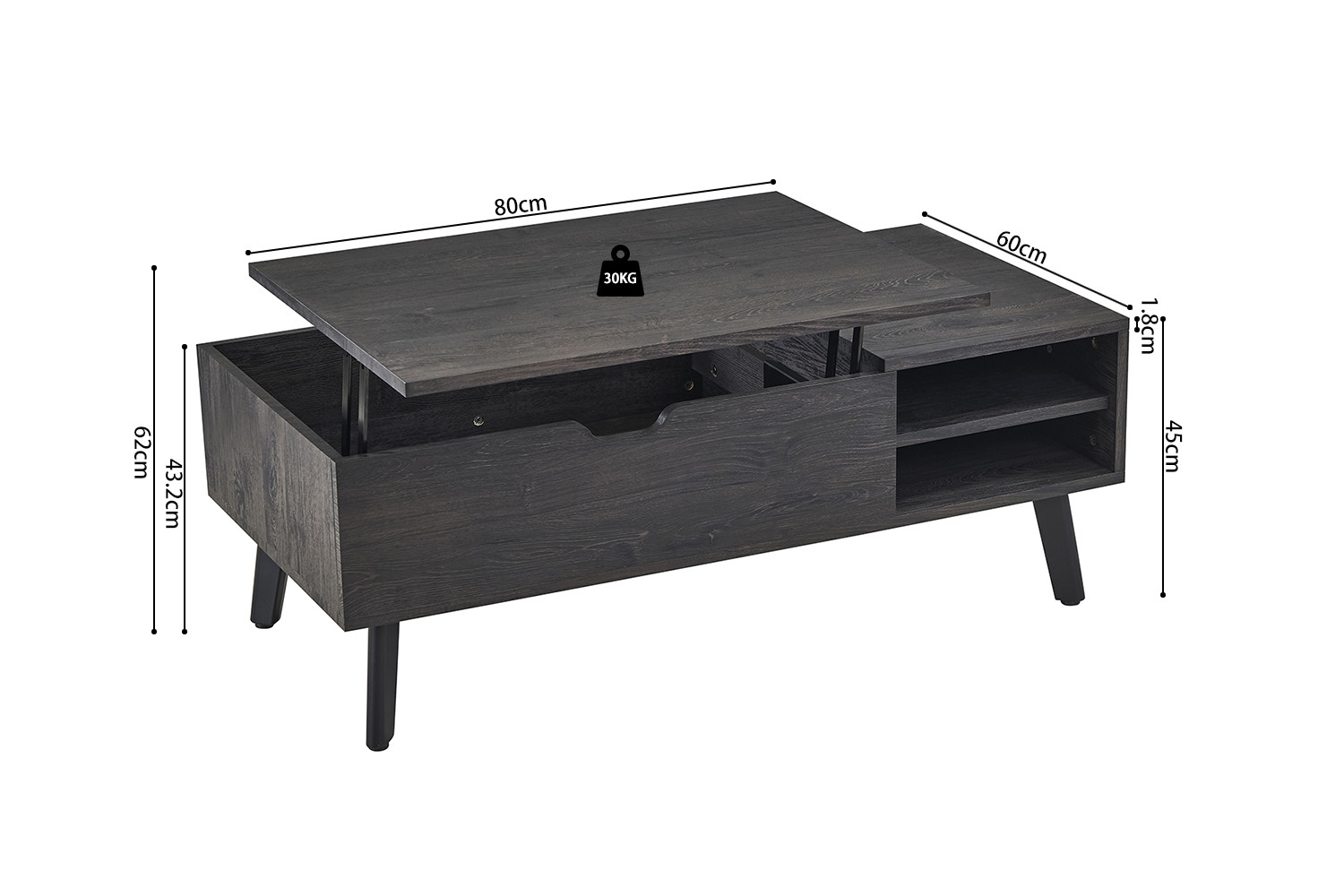 Table basse 'Justine' Plateau relevable Décor Brun foncé – Image 13