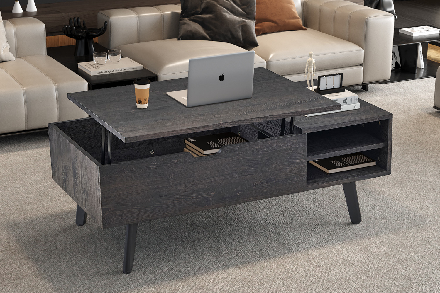 Table basse 'Justine' Plateau relevable Décor Brun foncé