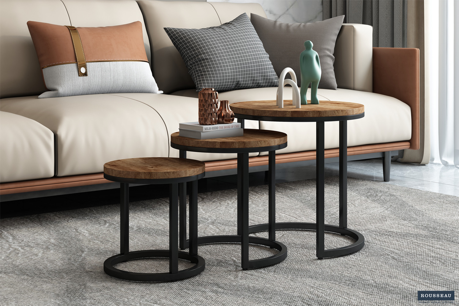 Table d'appoint 'Plano' set de 3 Bois de Manguier