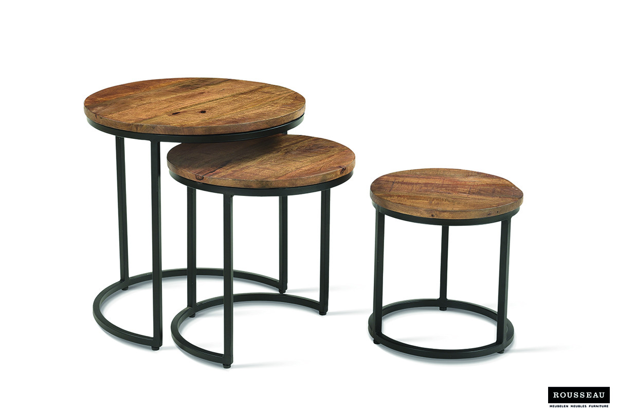 Table d'appoint 'Plano' set de 3 Bois de Manguier – Image 6