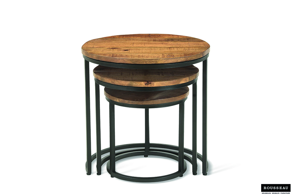 Table d'appoint 'Plano' set de 3 Bois de Manguier – Image 7