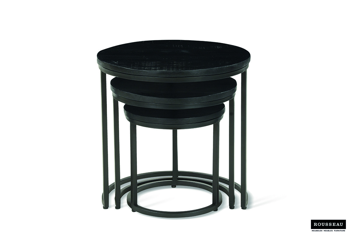 Table d'appoint 'Plano' set de 3 Bois de Manguier noir – Image 5