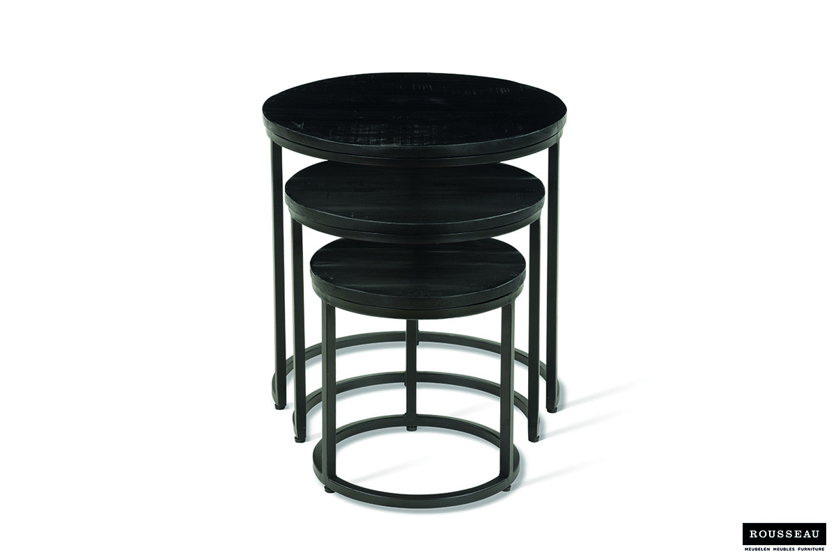 Table d'appoint 'Plano' set de 3 Bois de Manguier noir – Image 6