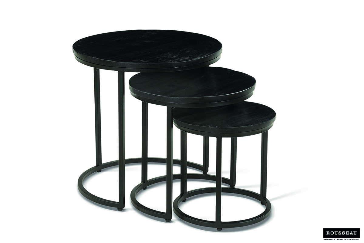 Table d'appoint 'Plano' set de 3 Bois de Manguier noir – Image 7