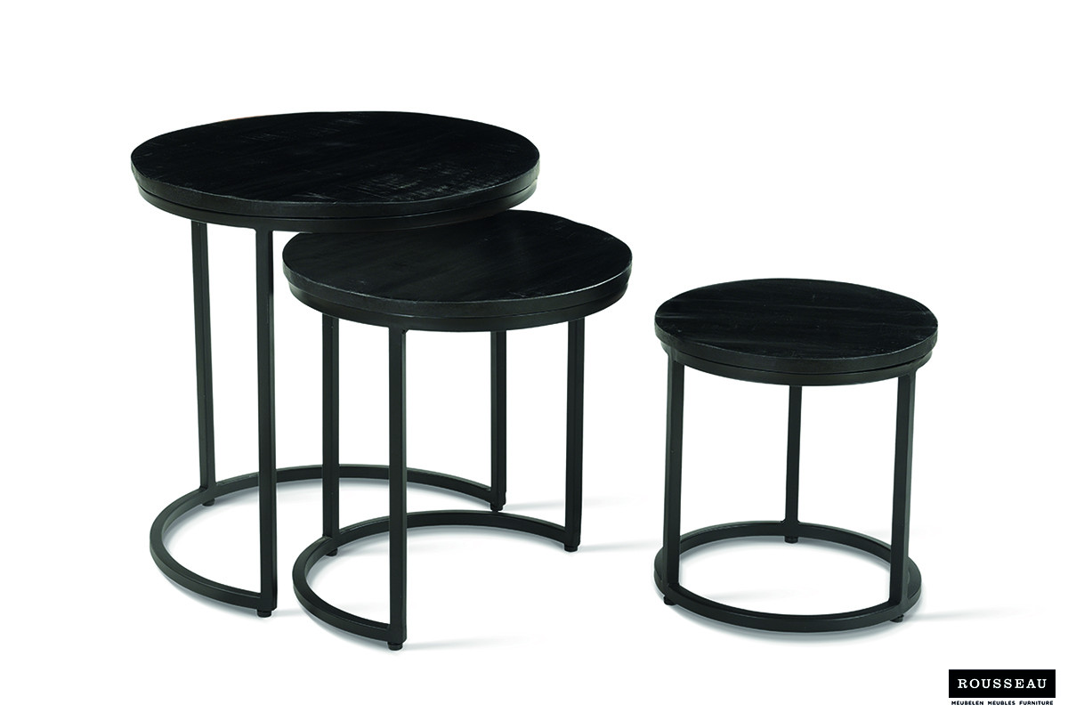 Table d'appoint 'Plano' set de 3 Bois de Manguier noir – Image 8