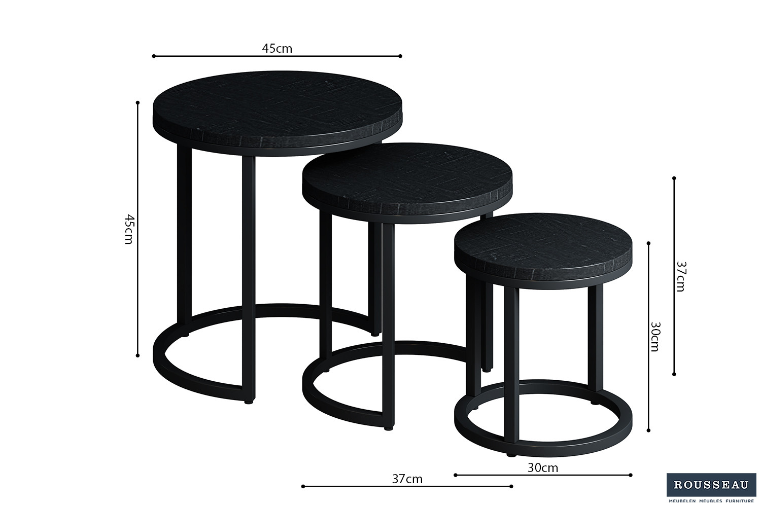 Table d'appoint 'Plano' set de 3 Bois de Manguier noir – Image 9