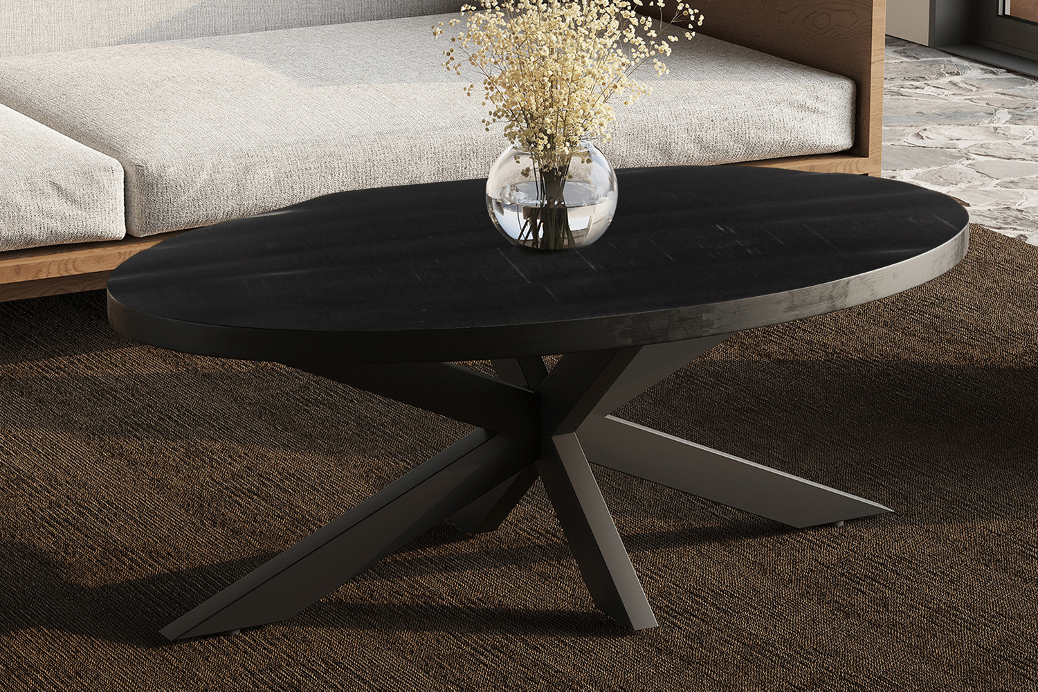 Table basse 'Madeira' Ovale Bois de Manguier noir
