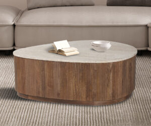 Table basse 'Nolan' 100 cm Bois de manguier avec Travertin Beige