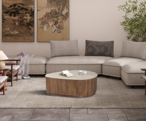 Alternative view of Table basse 'Nolan' 100 cm Bois de manguier avec Travertin Beige