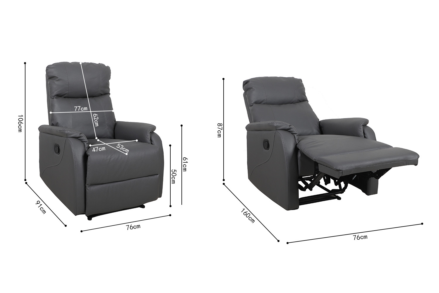 Fauteuil relax 'Tokio' relevable manuellement PU Gris – Image 7