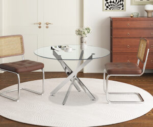 Table 'Lasi' 120 cm Ronde Verre, Pieds chromés