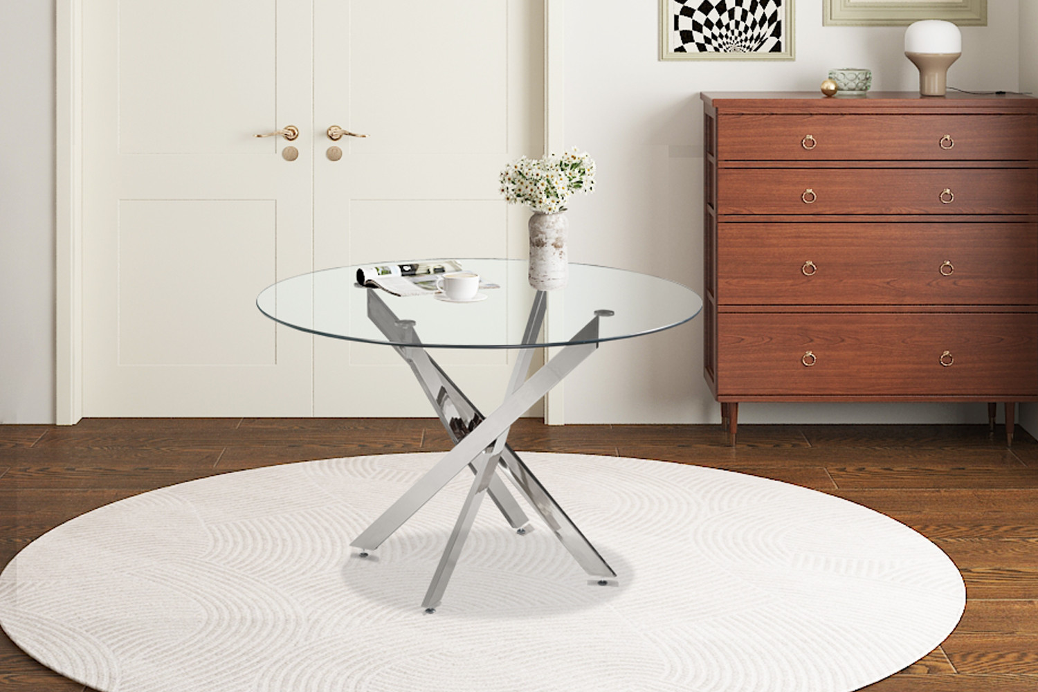 Table 'Lasi' 120 cm Ronde Verre, Pieds chromés – Image 2