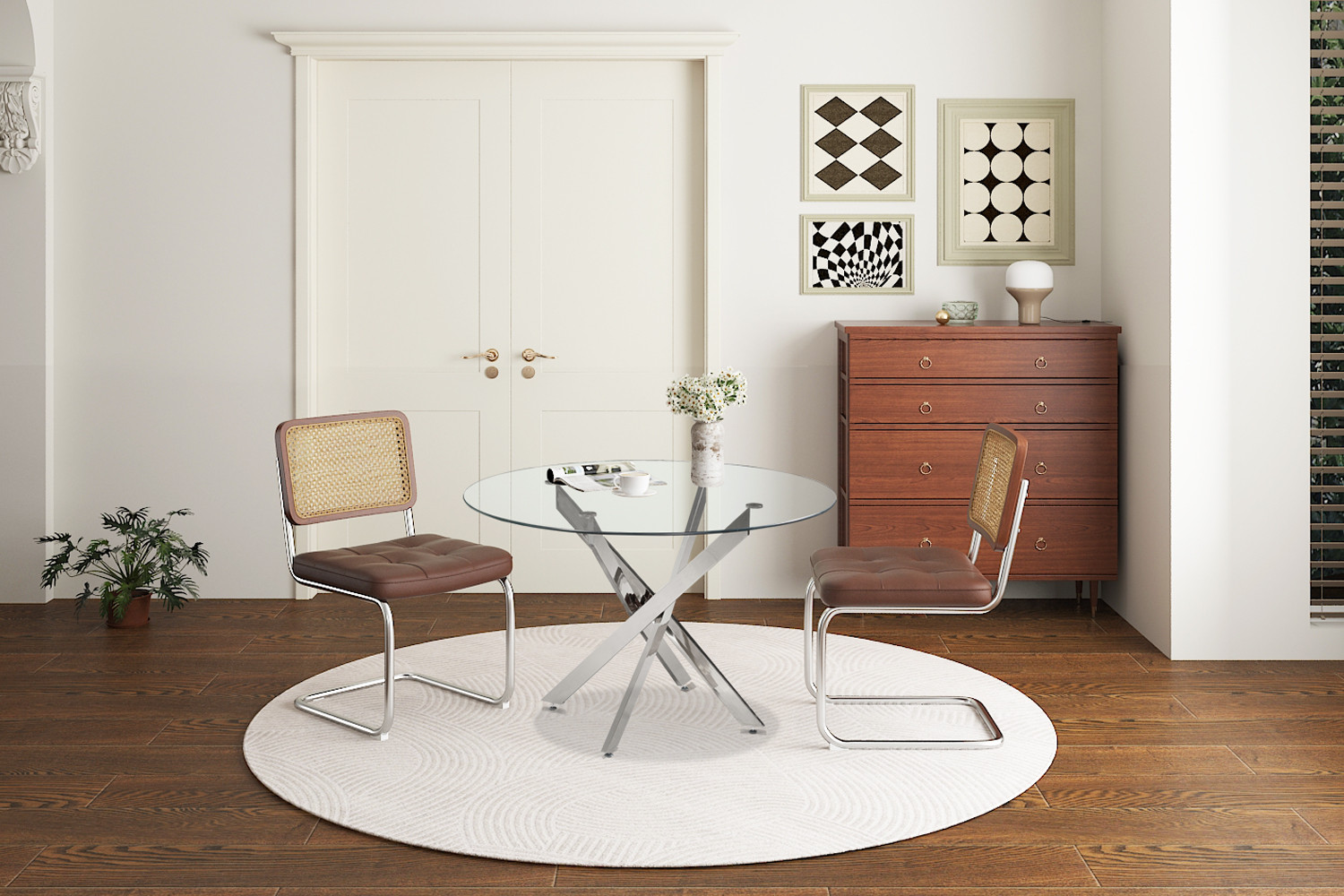 Table 'Lasi' 120 cm Ronde Verre, Pieds chromés – Image 3
