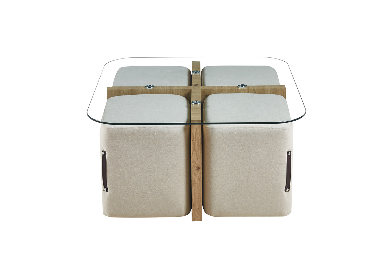 Table basse 'Shana' avec 4 poufs tissu Décor Chêne vieilli – Image 3