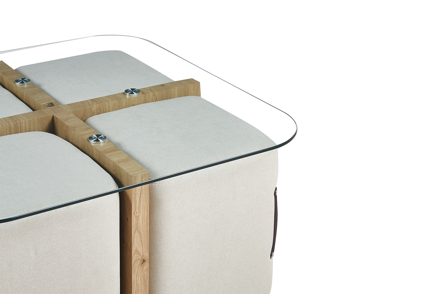Table basse 'Shana' avec 4 poufs tissu Décor Chêne vieilli – Image 6