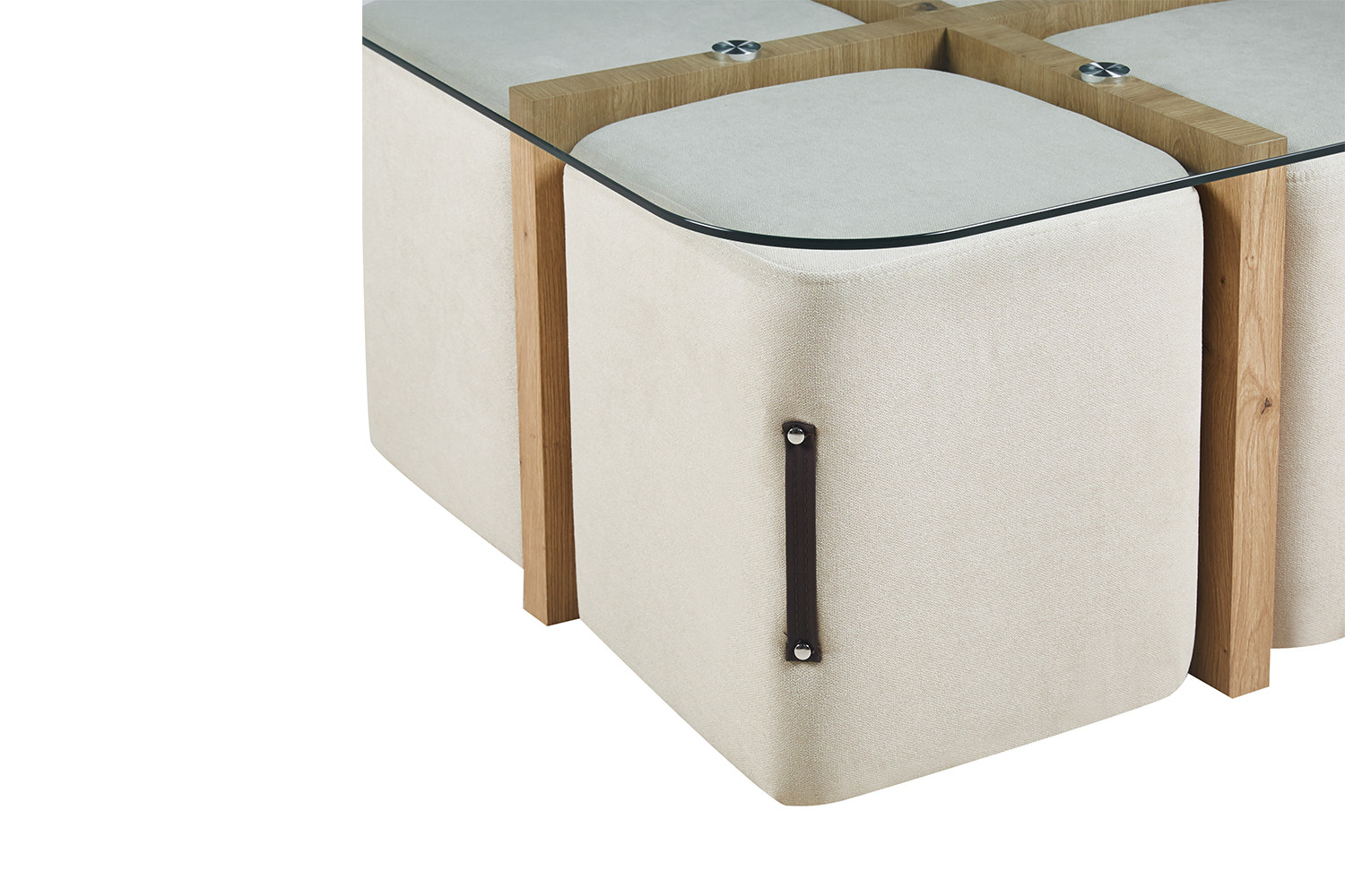 Table basse 'Shana' avec 4 poufs tissu Décor Chêne vieilli – Image 7