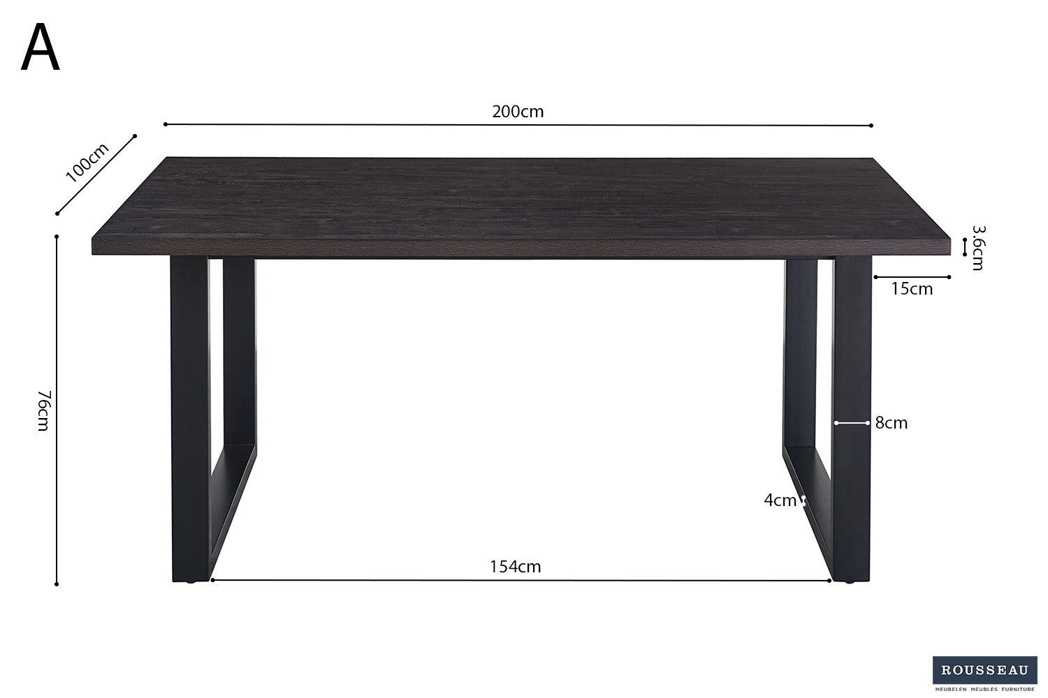 Table 'Alexander' 200 cm Decor Brun foncé – Image 6