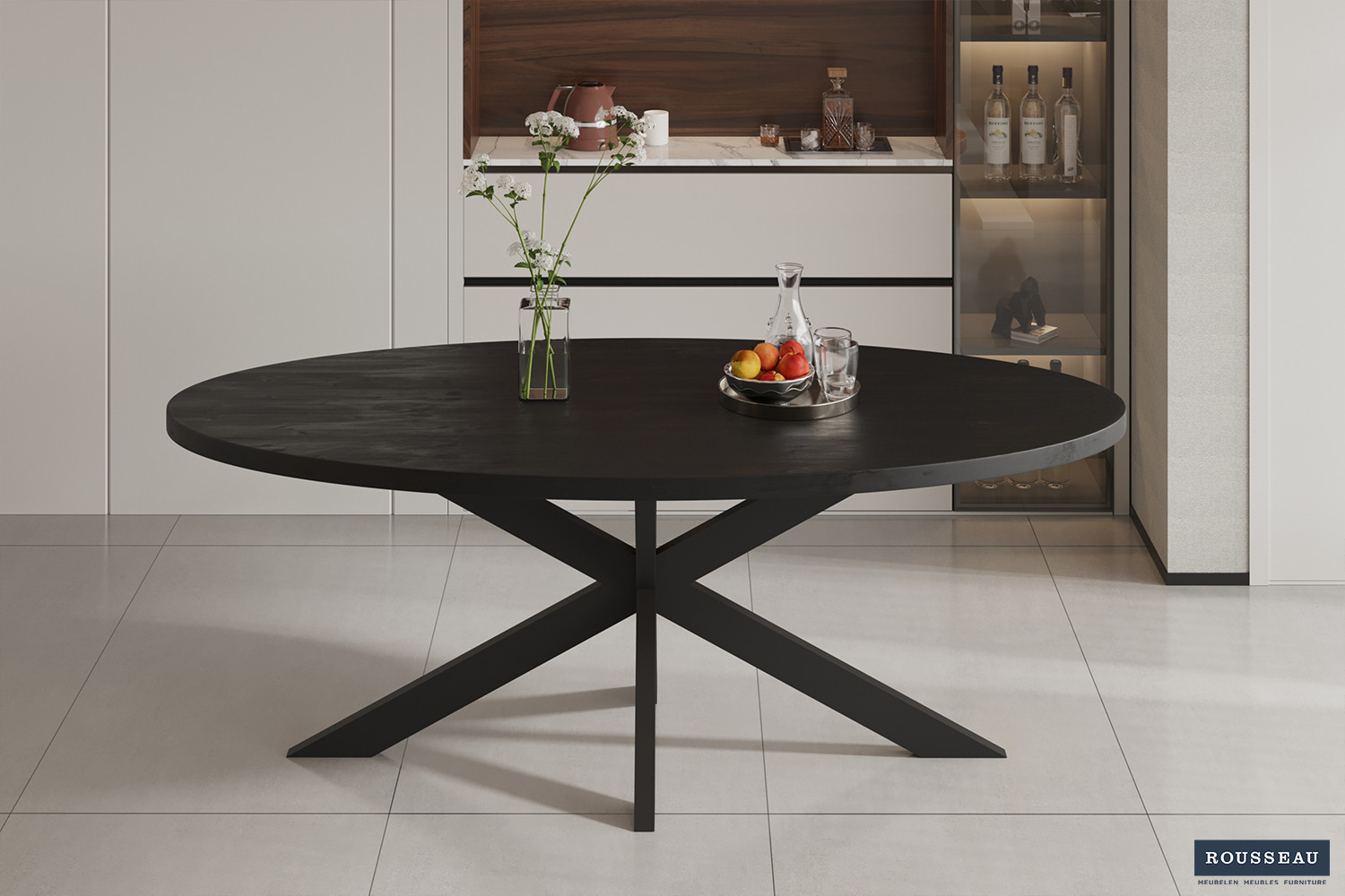 Table 'Alexa' 200 cm Ovale Bois de Manguier noir