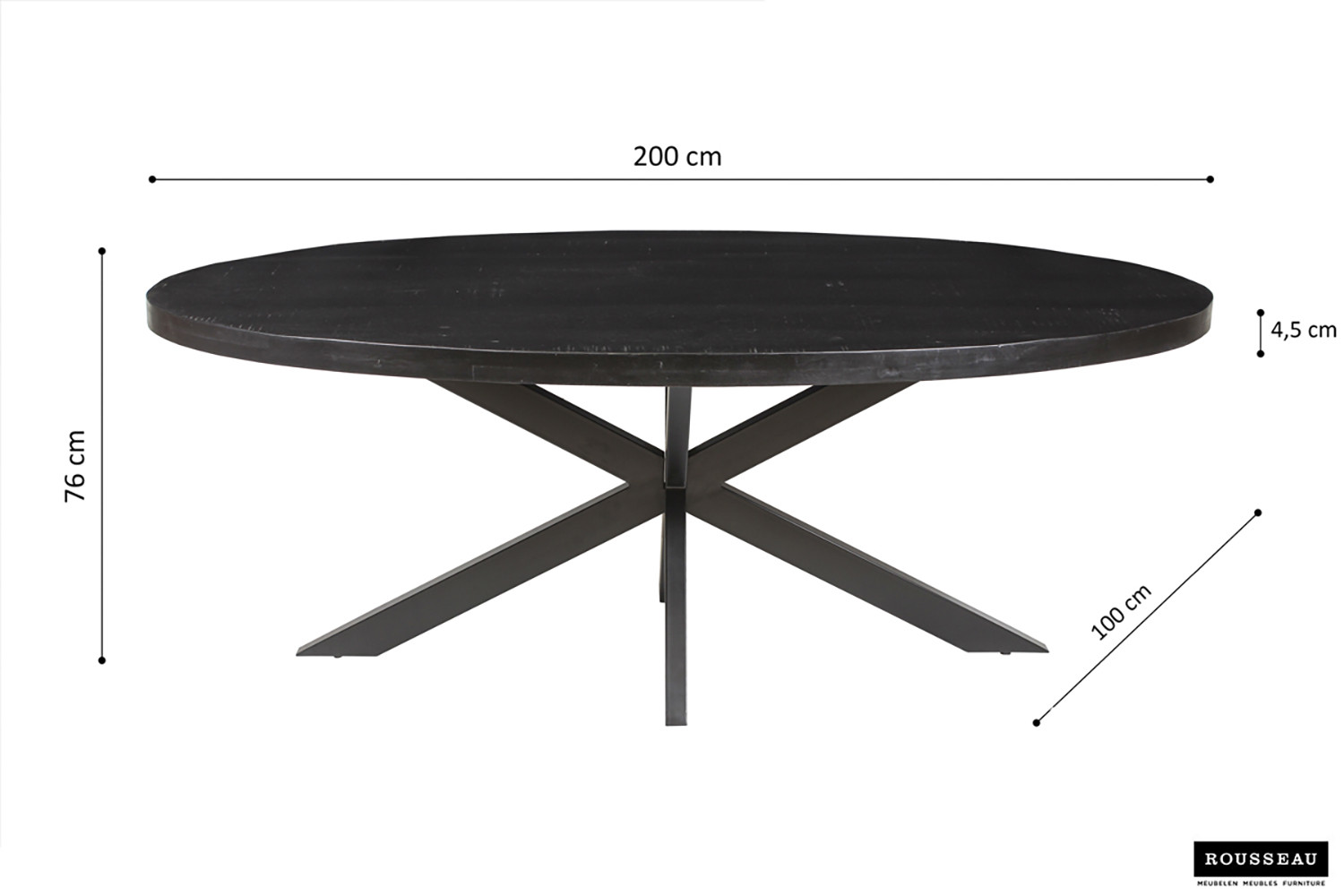Table 'Alexa' 200 cm Ovale Bois de Manguier noir – Image 5