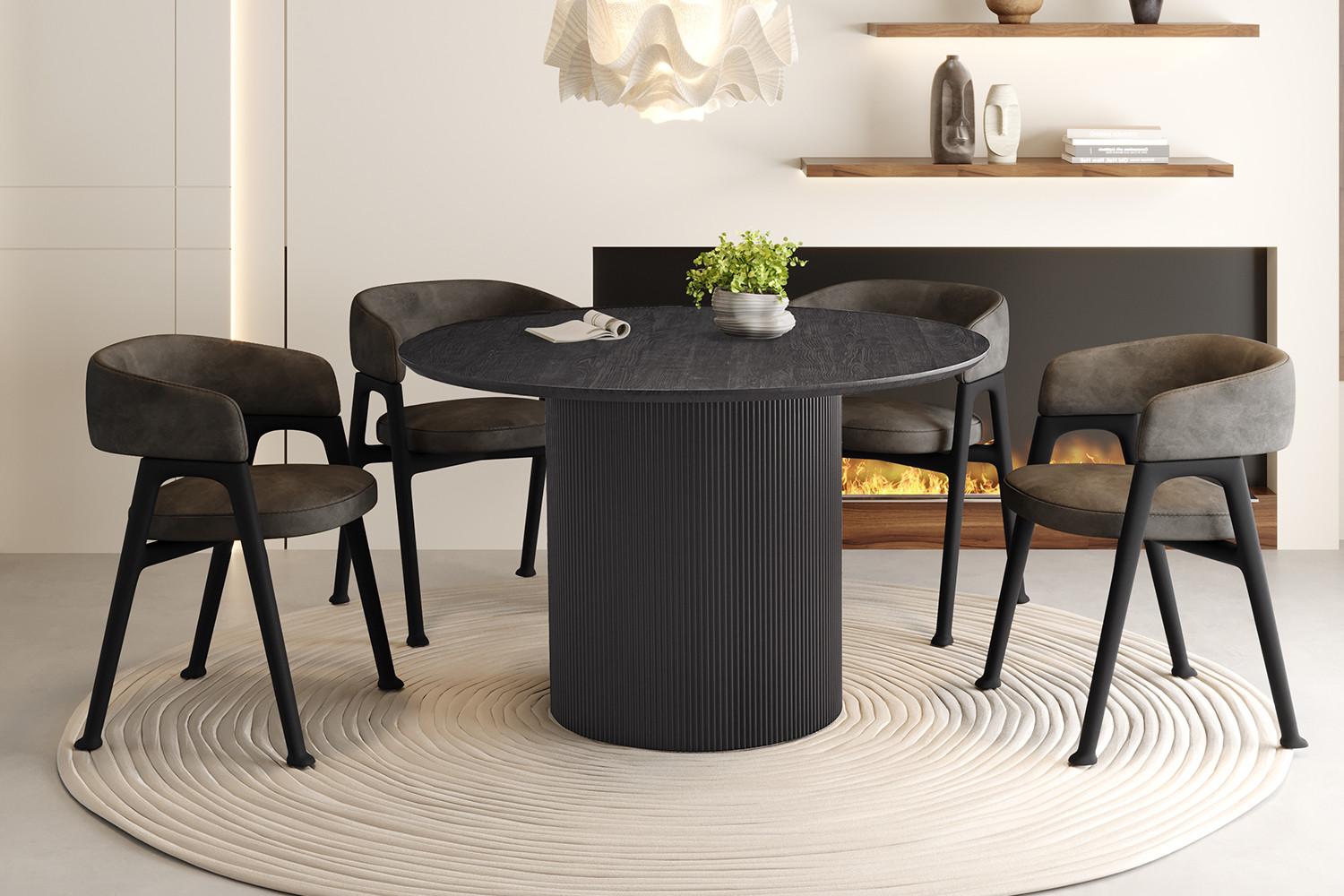 Table 'Lagos' 120 cm Ronde Décor Brun foncé