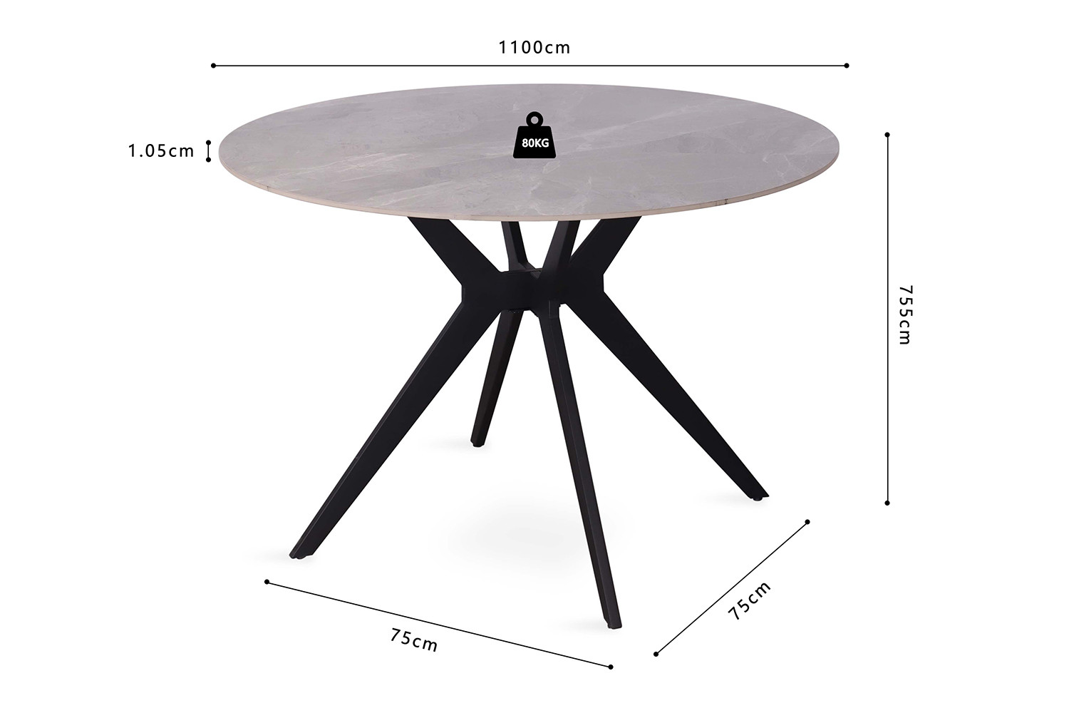 Table 'Apollo' 110 cm Pierre Brillante Ronde Italian Gris – Image 10