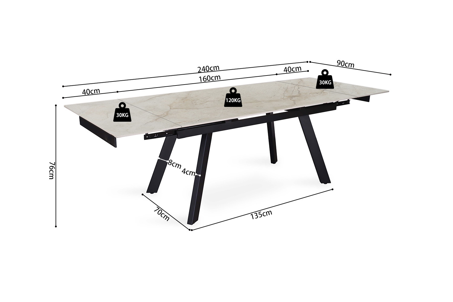 Table extensible 'Hera' 160-240 cm Rectangulaire Brillant Shakespear Beige – Image 10