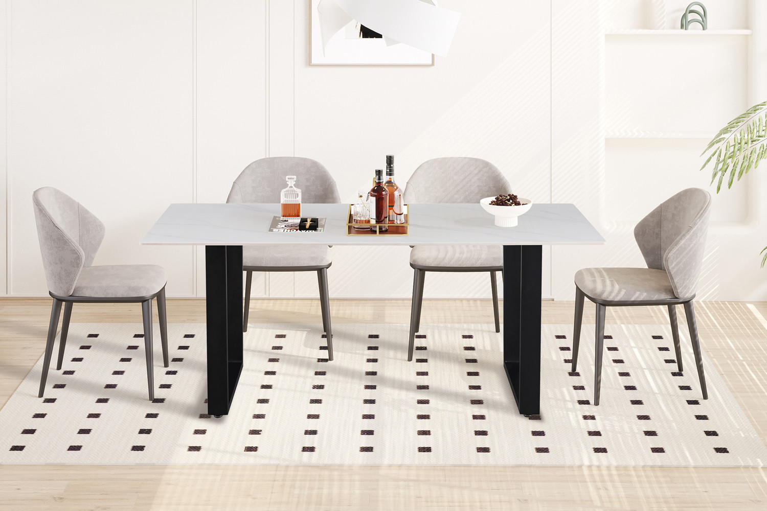 Table 'Poseidon' 180 cm Pierre Brillante Rectangulaire Blanc