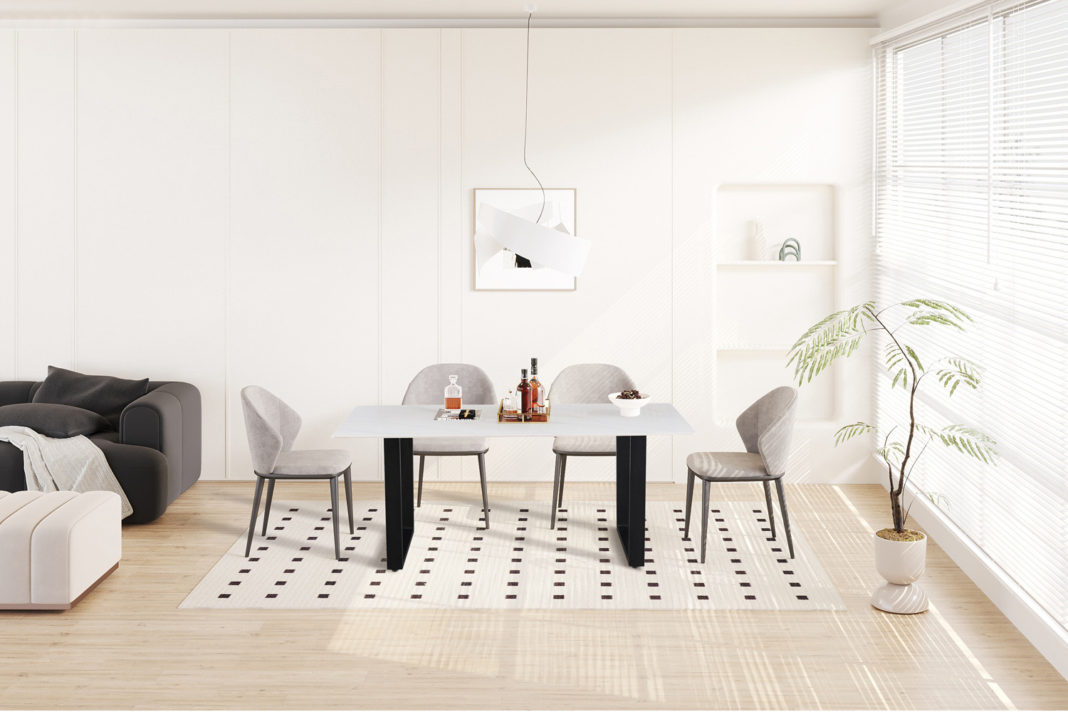 Table 'Poseidon' 180 cm Pierre Brillante Rectangulaire Blanc – Image 3