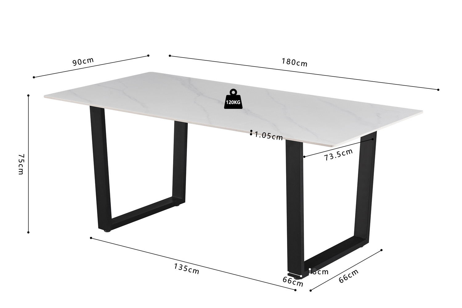Table 'Poseidon' 180 cm Pierre Brillante Rectangulaire Blanc – Image 9