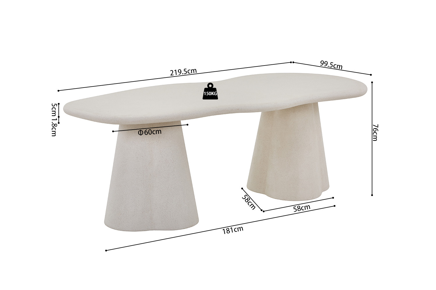 Table 'Faro' 220 cm Organique Ciment – Image 10