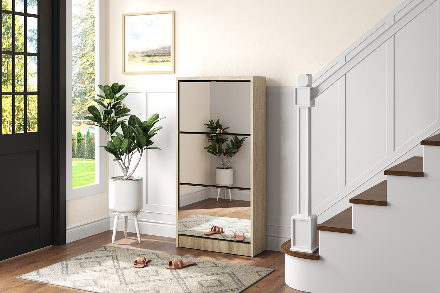 Rangement chaus. 'Mex' Mirroir 3 tiroirs Décor Sonoma – Image 2