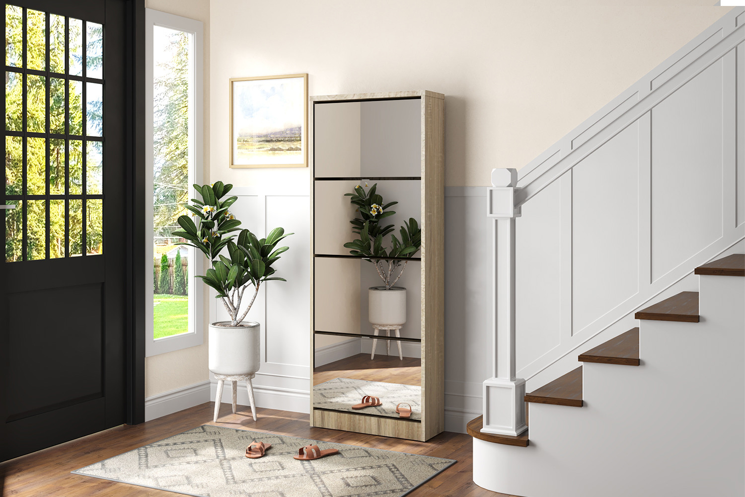 Rangement chaus. 'Mex' Mirroir 4 tiroirs Décor Sonoma – Image 2