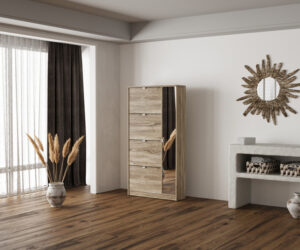 Alternative view of Rangement chaus. 'Marcel' 4 tiroirs et 1 porte miroir Décor Sonoma