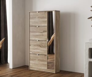 Rangement chaus. 'Marcel' 4 tiroirs et 1 porte miroir Décor Sonoma