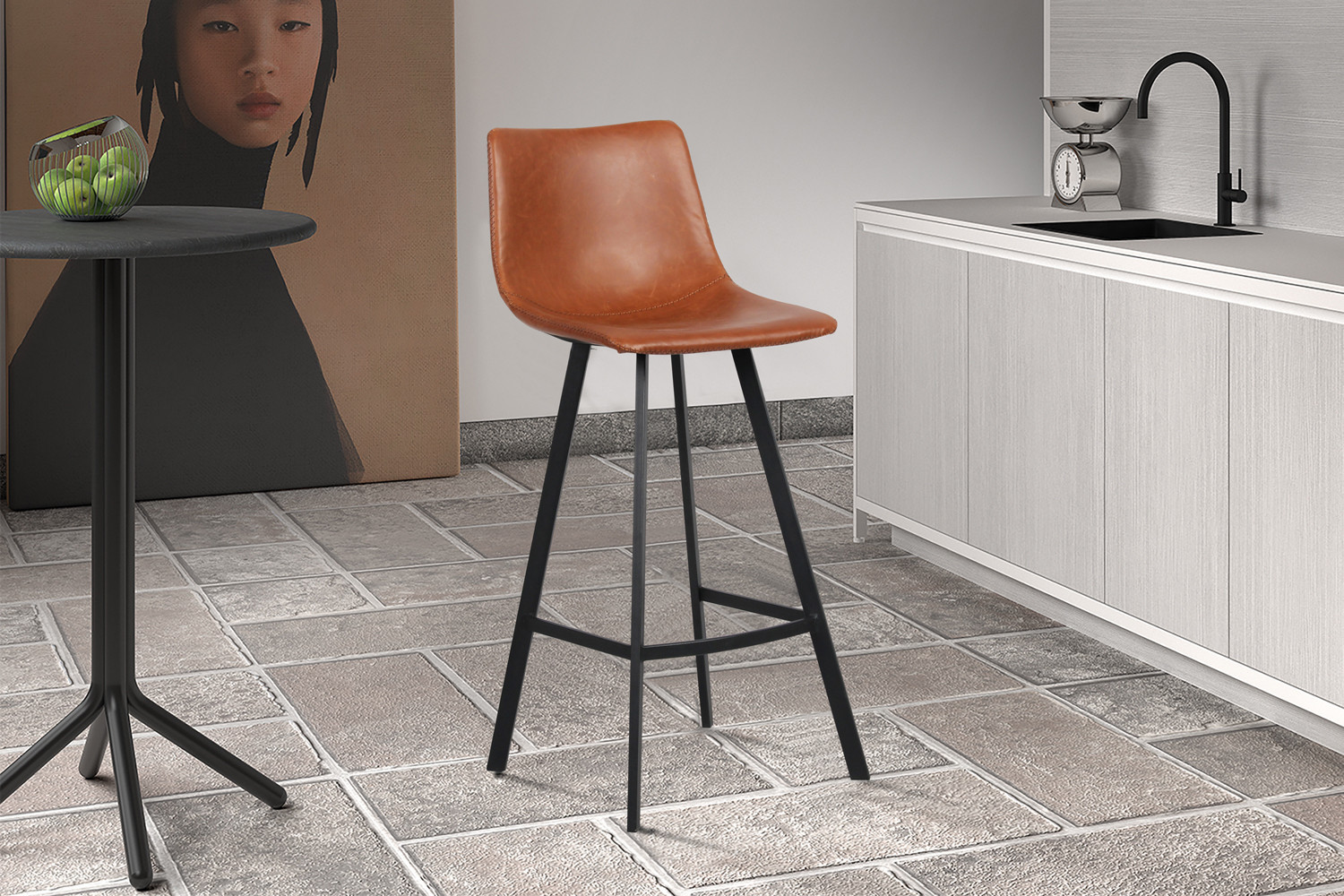 Tabouret de bar 'Ozan' PU Cognac – Image 2