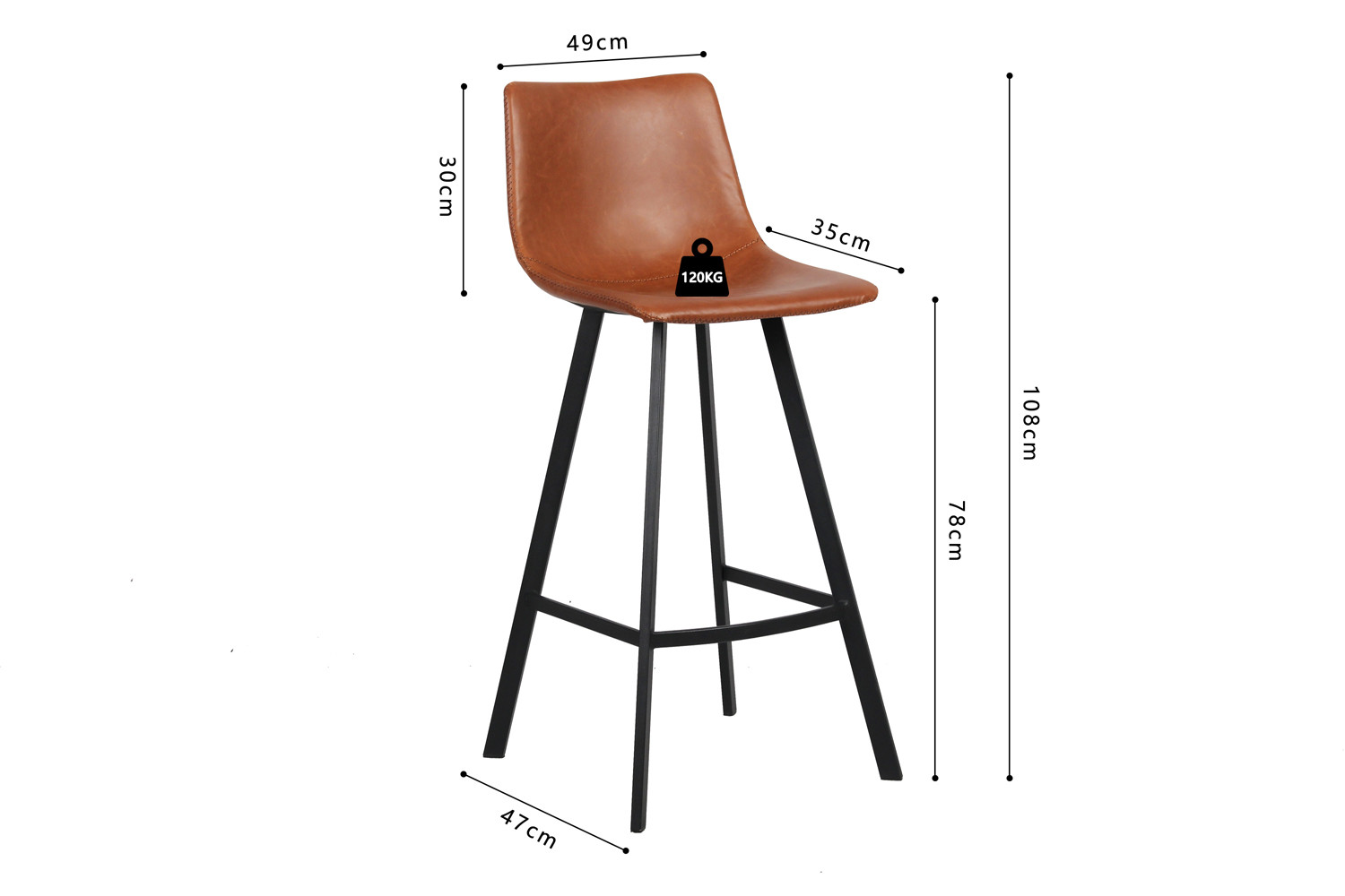 Tabouret de bar 'Ozan' PU Cognac – Image 8