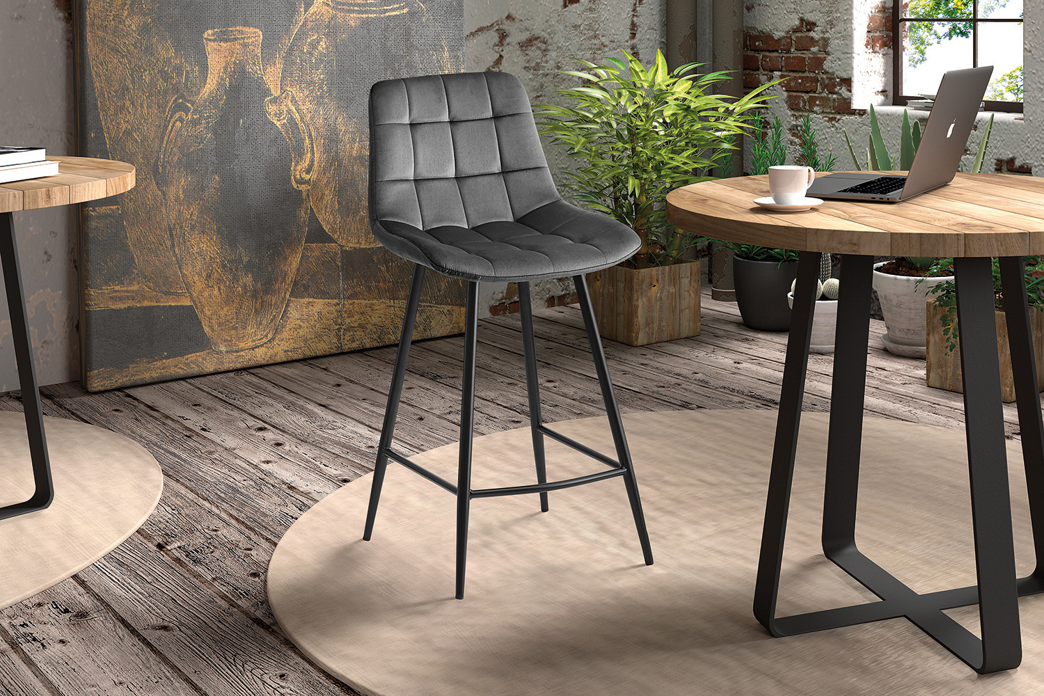 Chaise de comptoir 'Juta' Velours Gris foncé – Image 2