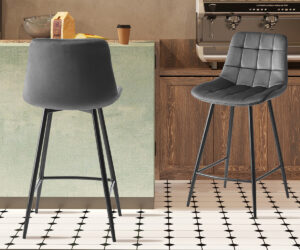 Chaise de comptoir 'Juta' Velours Gris foncé