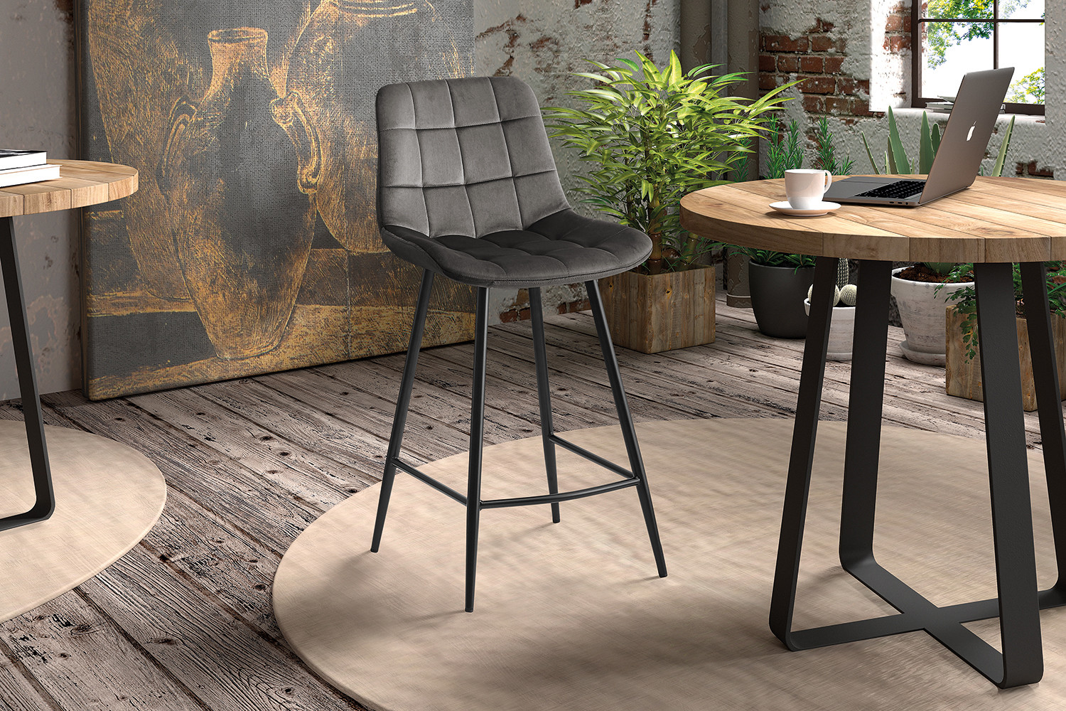 Chaise de comptoir 'Juta' Velours Taupe – Image 2