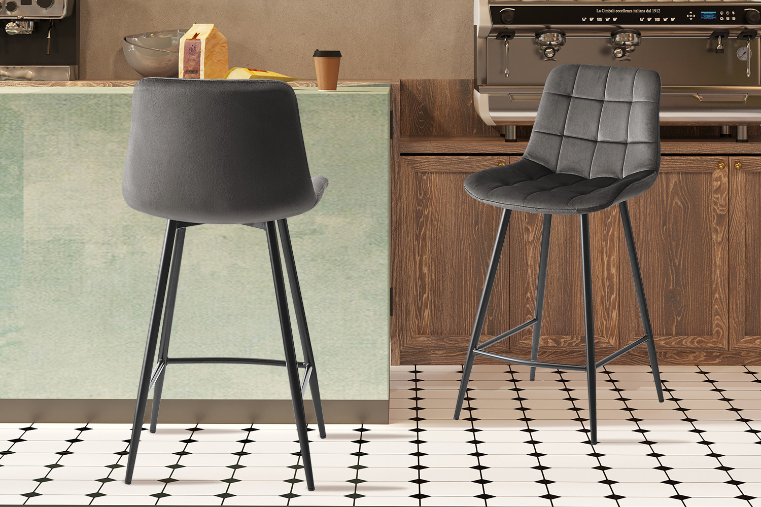Chaise de comptoir 'Juta' Velours Taupe