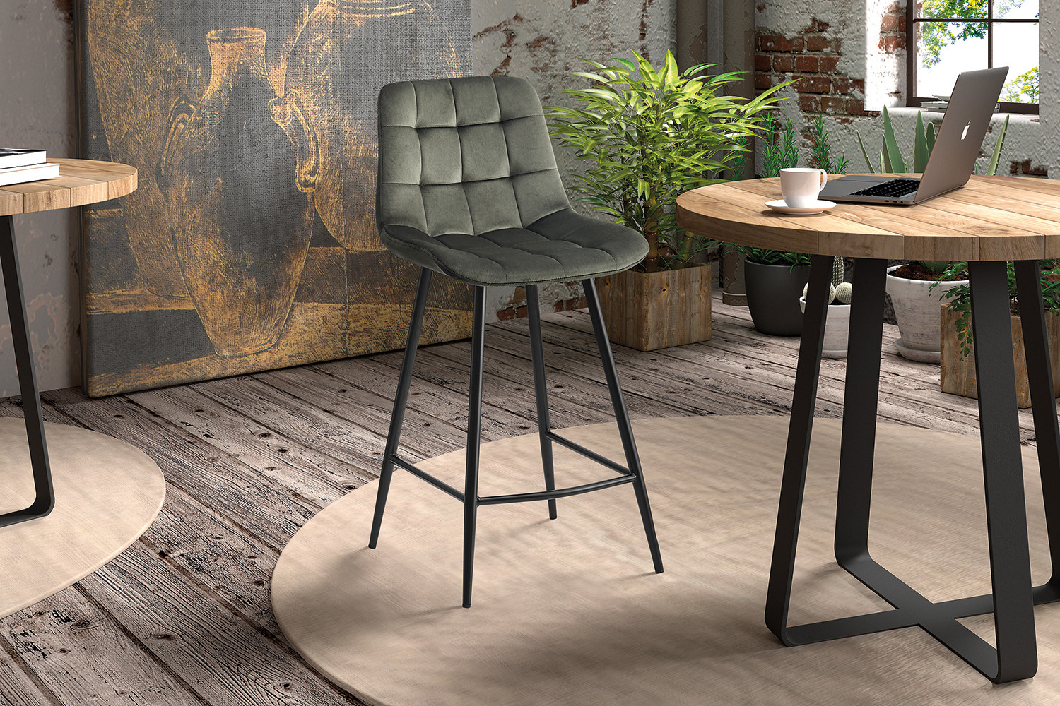 Chaise de comptoir 'Juta' Velours Vert – Image 2