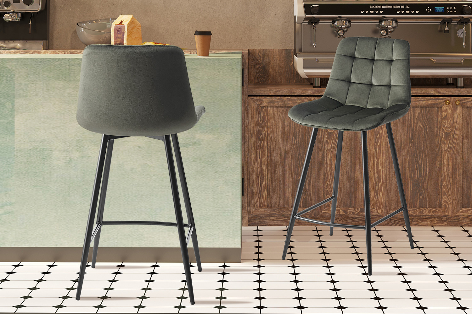 Chaise de comptoir 'Juta' Velours Vert