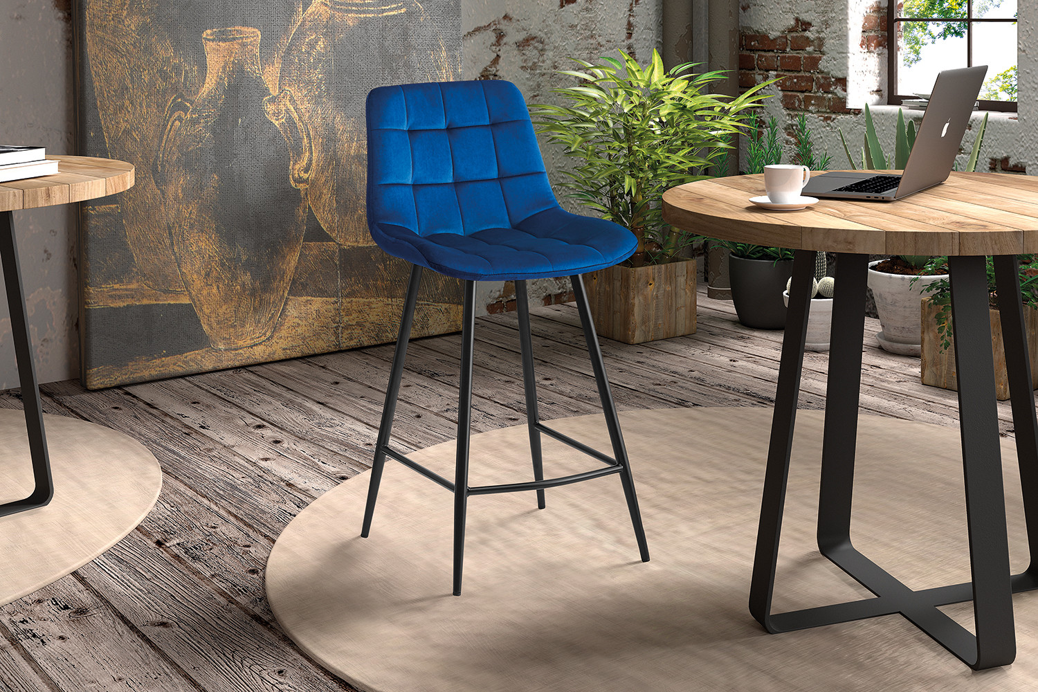 Chaise de comptoir 'Juta' Velours Bleu – Image 2