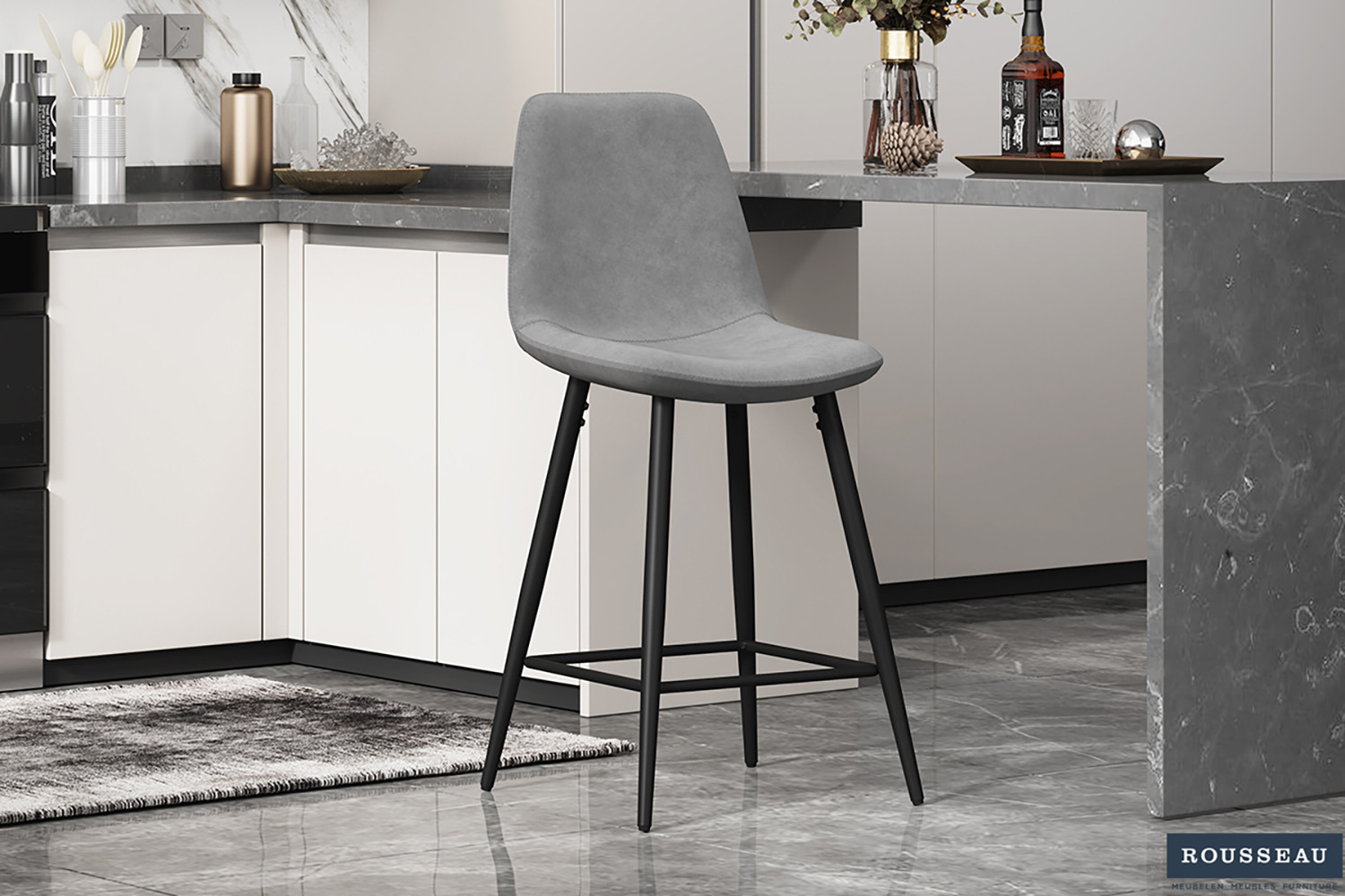 Chaise de Comptoir 'Boy' Velours Gris