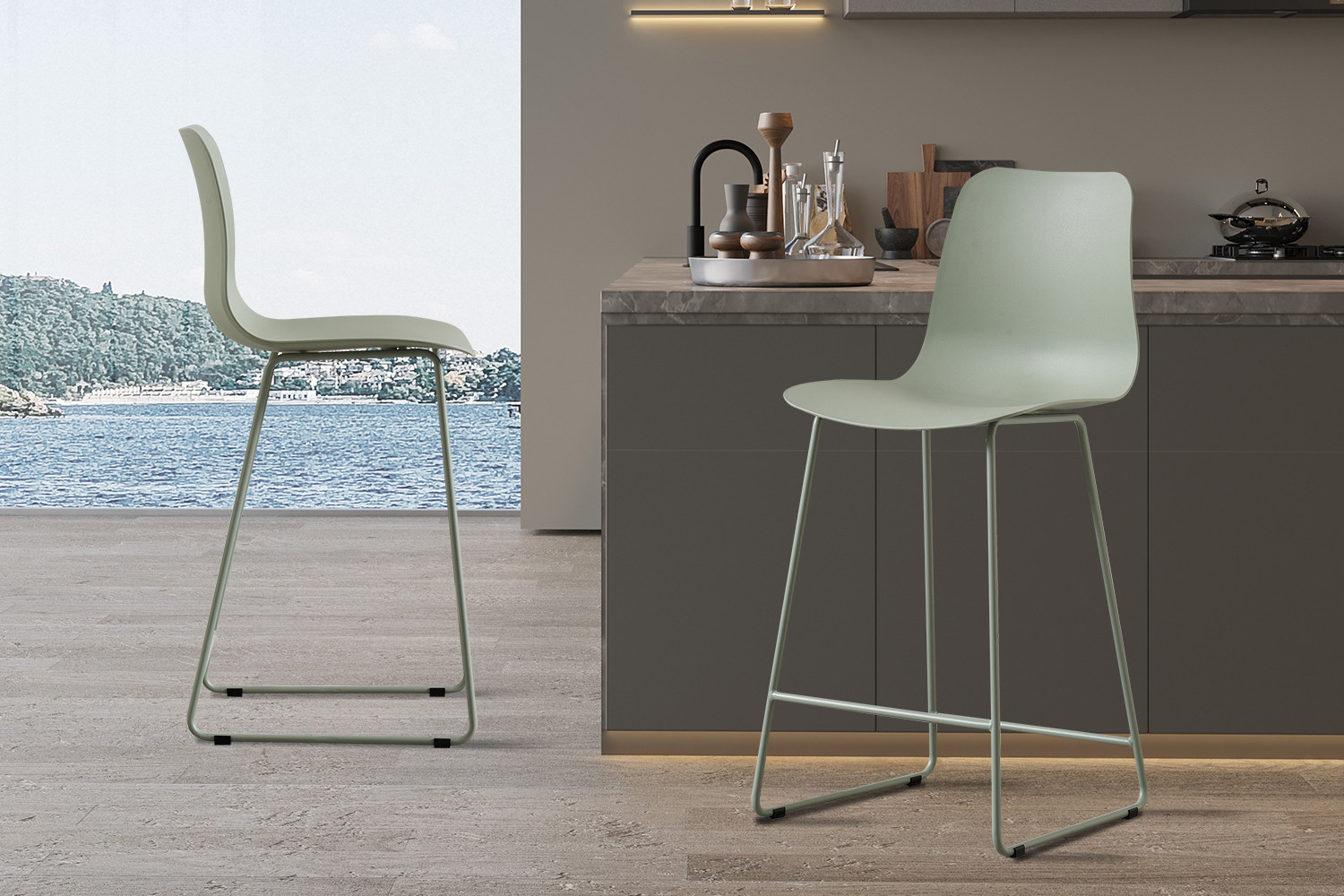 Chaise de comptoir 'Marie' PP Gris-vert