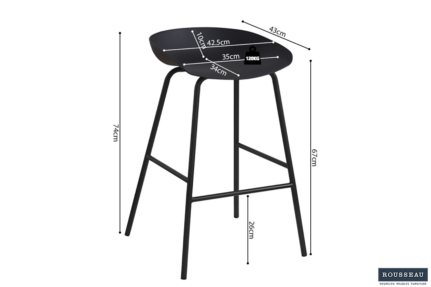 Chaise de comptoir 'Anna' PP Noir – Image 6