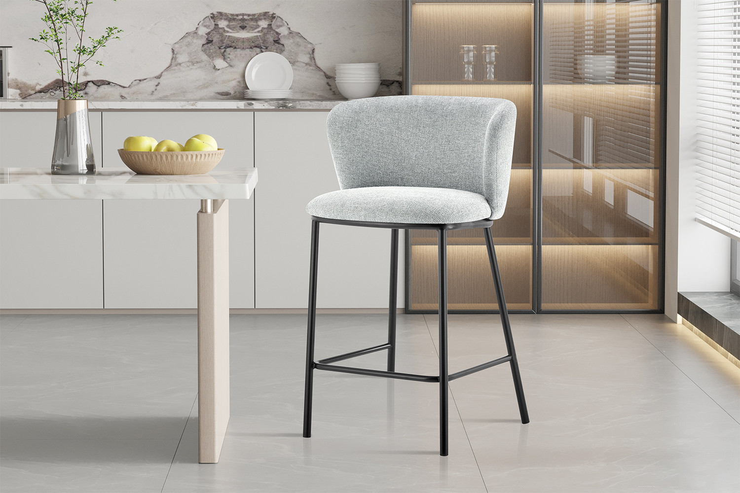 Chaise de comptoir 'Arthur' Tissu Ote Belfast 41 Gris clair – Image 2