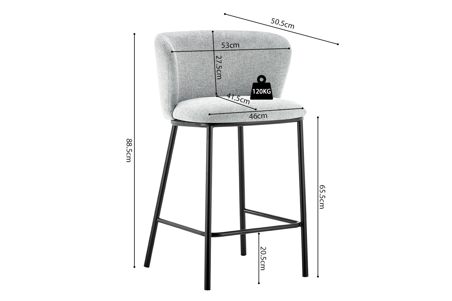 Chaise de comptoir 'Arthur' Tissu Ote Belfast 41 Gris clair – Image 9