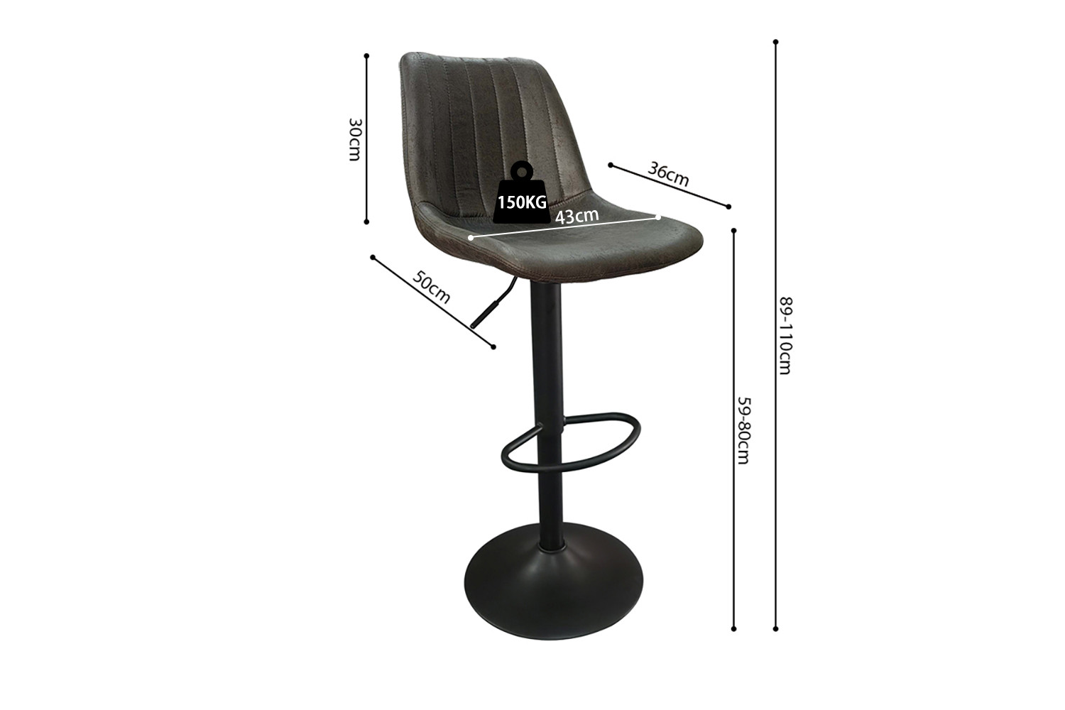 Tabouret de bar 'Barcelona' PU Ote Topper 05 Brun foncé – Image 8
