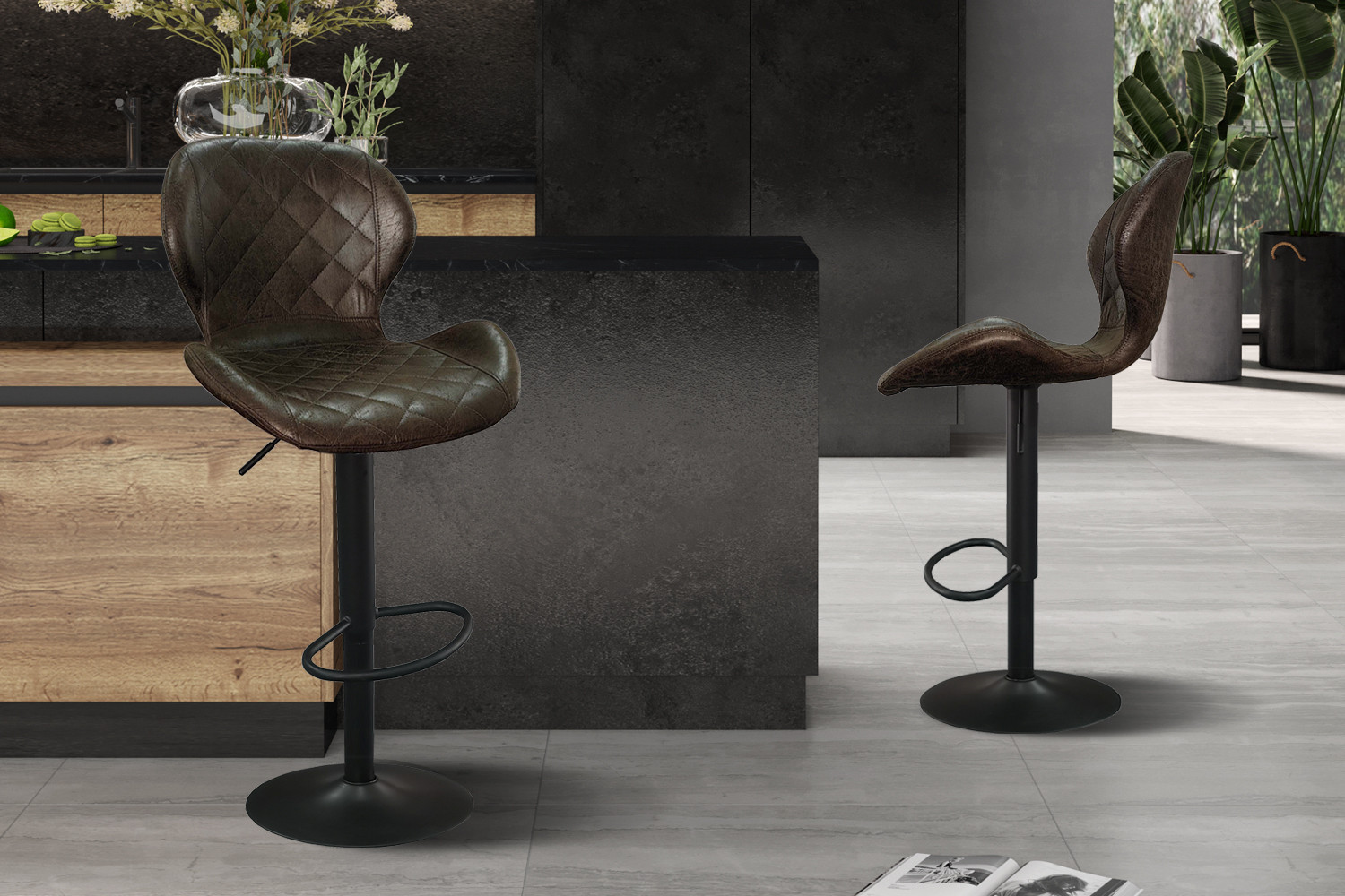 Tabouret de bar 'Malaga' PU Ote Topper 05 Brun foncé